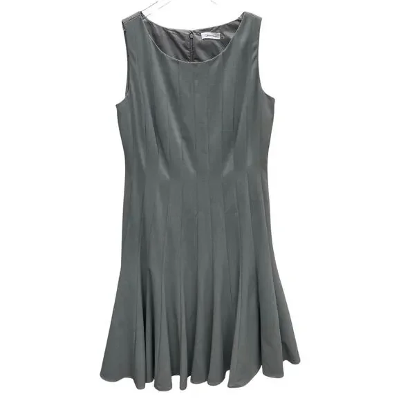 Calvin Klein Gray Sleeveless Fit-and-Flare Dress Size 12 - Picture 2 of 9